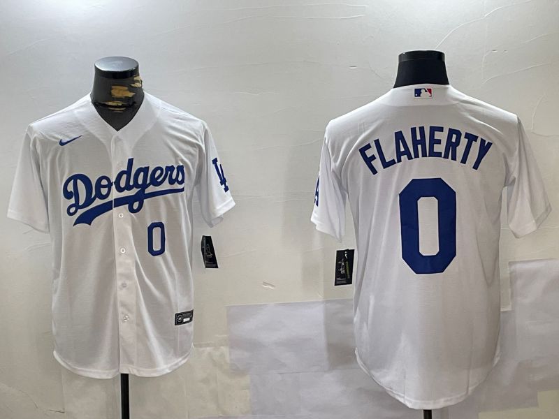 Men Los Angeles Dodgers #0 Flaherty White Game 2024 Nike MLB Jersey style 11203